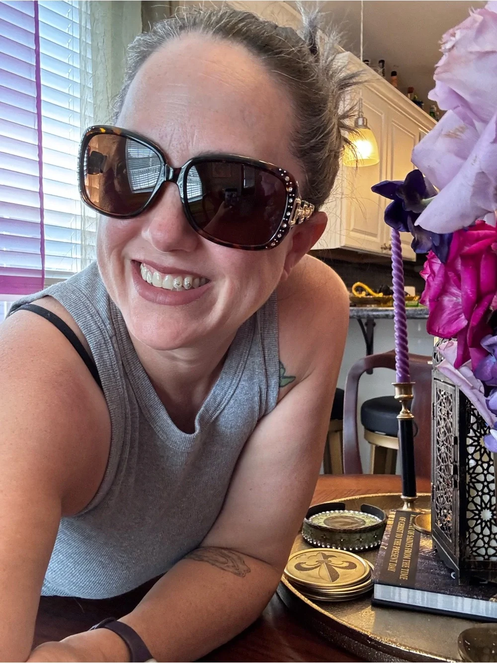 Brown Tinted Oversized Women's Sunglasses with Embellished Temple